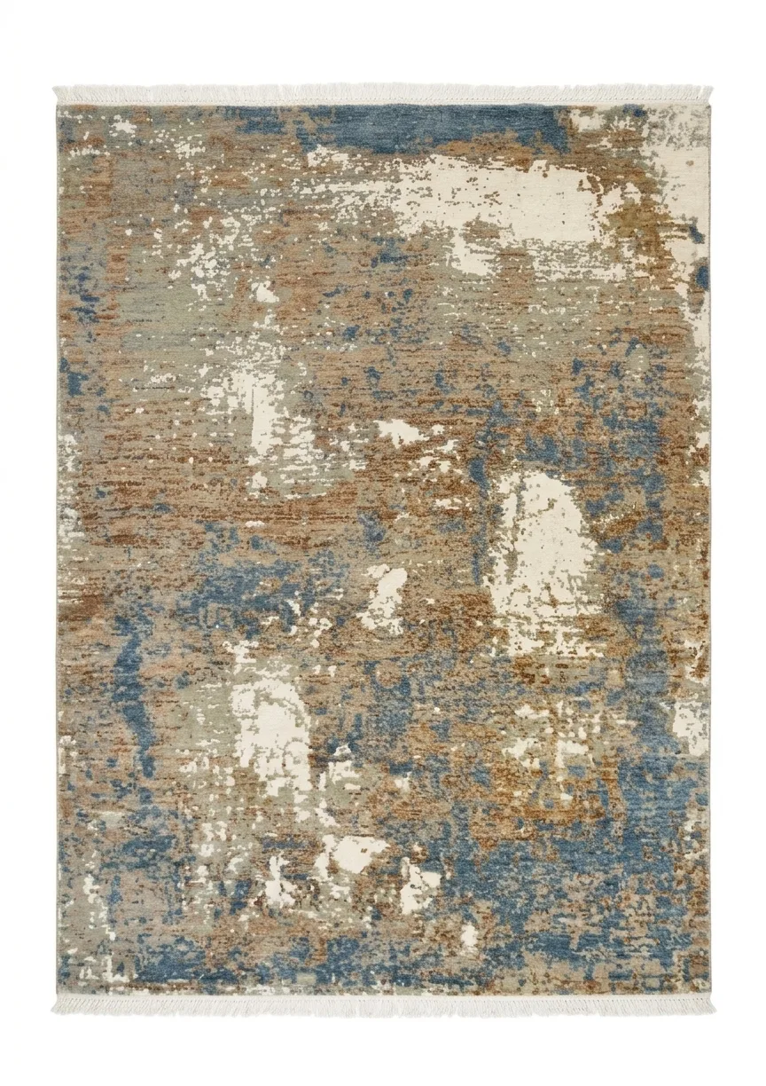 Tibetan Abstract Erosion Blue, Nepal modern rug, in steel blue, Wool, 140 × 186 cm (4'7" × 6'1"), Nasim Carpets Malaysia — view 1