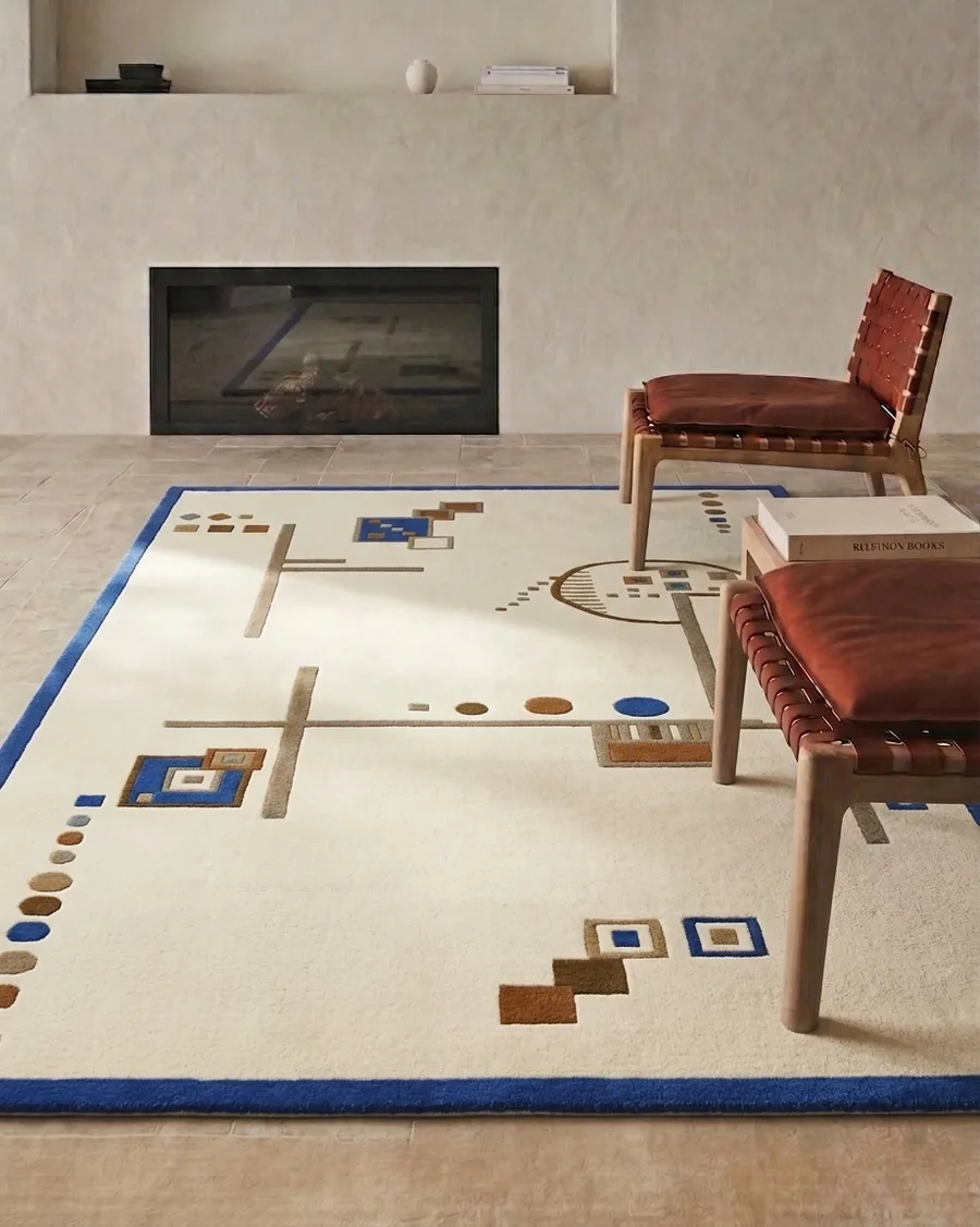 Tibetan Bauhaus Geometric Cream, Nepal modern rug, in cream, Wool, 91 × 152 cm (3'0" × 5'0"), Nasim Carpets Malaysia — view 2