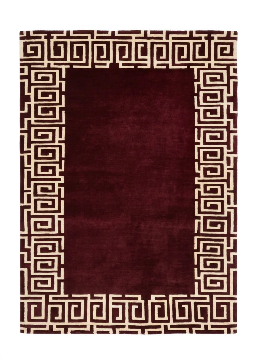 Tibetan Greek Key Burgundy, Nepal modern rug, in red, Wool & Pure Silk, 152 × 239 cm (5'0" × 7'10"), Nasim Carpets Malaysia — view 1
