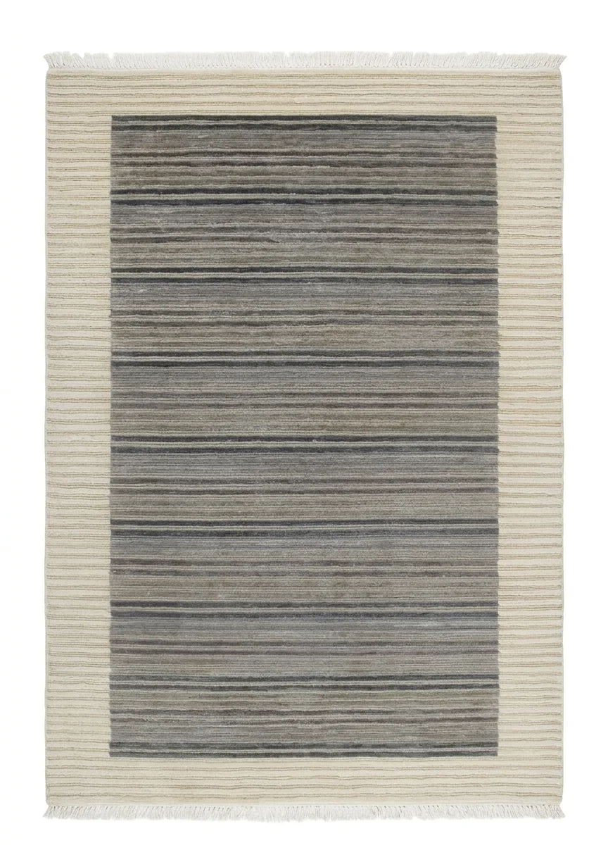 Tibetan Linear Stripe Grey, Nepal modern rug, in charcoal grey, Wool & Pure Silk, 91 × 152 cm (3'0" × 5'0"), Nasim Carpets Malaysia — view 1