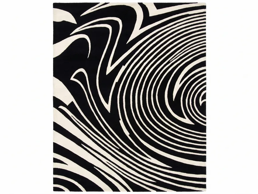 Turkish Abstract Swirl Black Ivory, Turkey modern rug, in jet black, Wool, 206 × 297 cm (6'9" × 9'9"), Nasim Carpets Malaysia — view 1