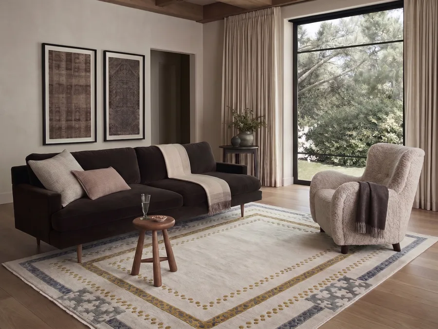 Turkish Minimalist Border Ivory Gold, Turkey modern rug, in ivory, Wool, 152 × 213 cm (5'0" × 7'0"), Nasim Carpets Malaysia — view 2