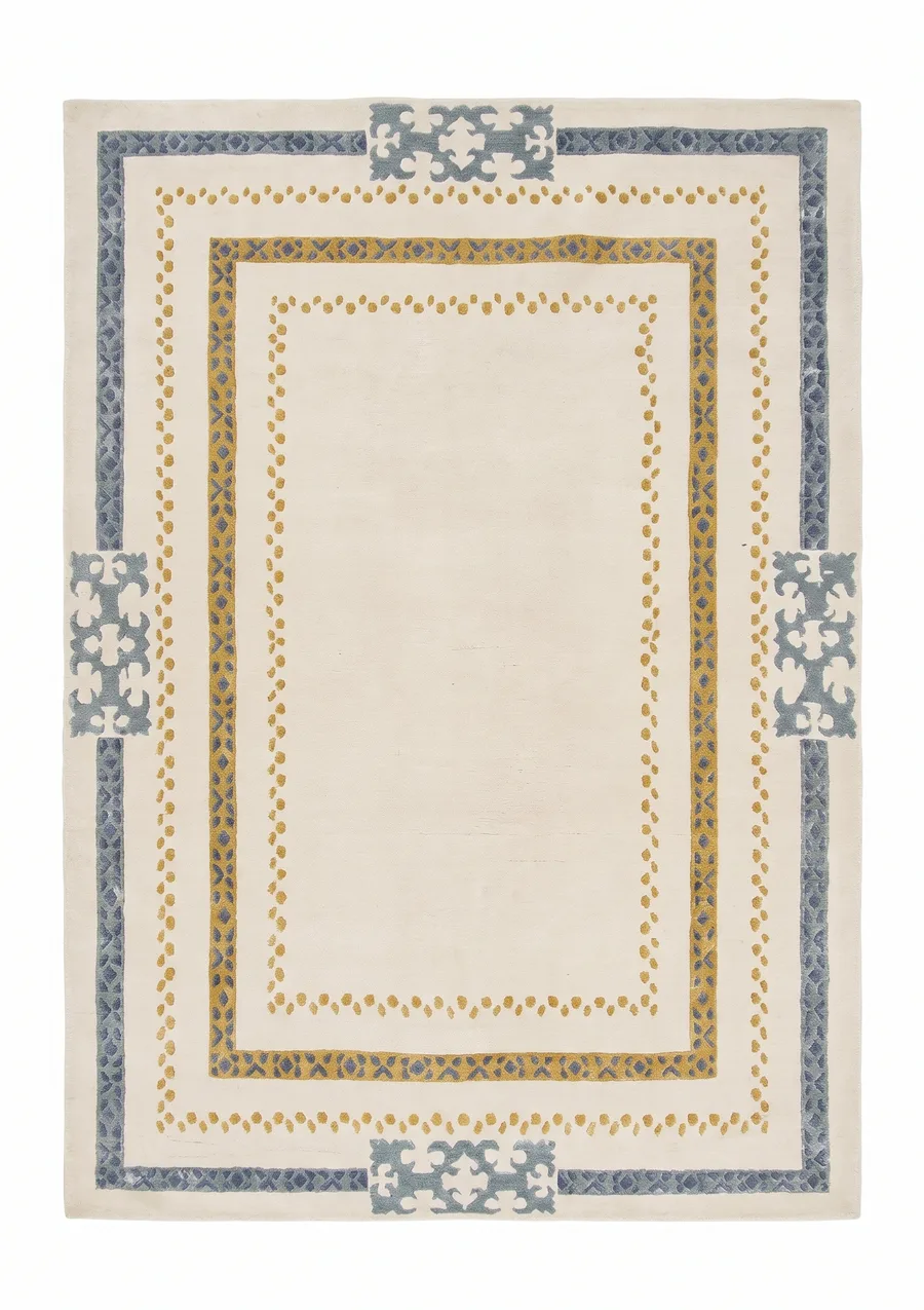 Turkish Minimalist Border Ivory Gold, Turkey modern rug, in ivory, Wool, 152 × 213 cm (5'0" × 7'0"), Nasim Carpets Malaysia — view 1